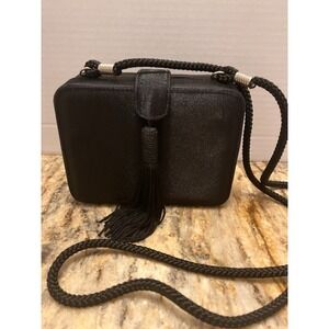 JESSICA McCLINTOCK Black Satin Tassle Evening Bag Clutch Shoulder Purse Small5x3